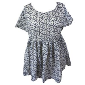 Sweet Magonolia Women’s Smock Medium Blue Short Sleeve Pleated Top Size XL